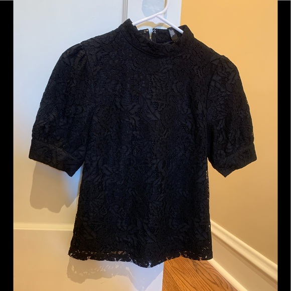 Aqua Puff Sleeve Black Lace Top Size XS - Picture 3 of 5